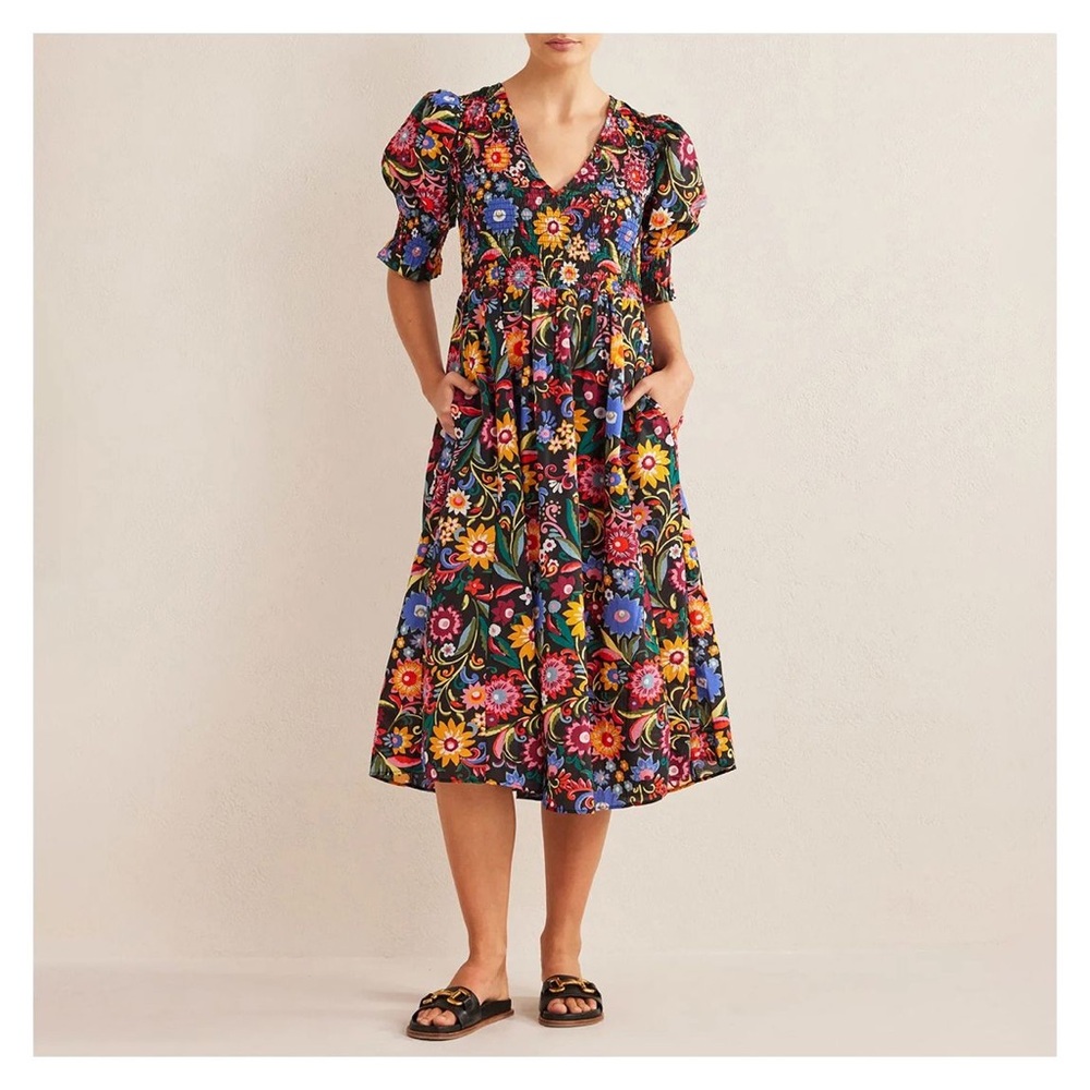 Boden Smocked Bodice Midi Dress